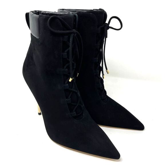 Good American Scandal Lace Up Stilleto Booties Suede Black Size 9.5 GA012K-X - Picture 4 of 9